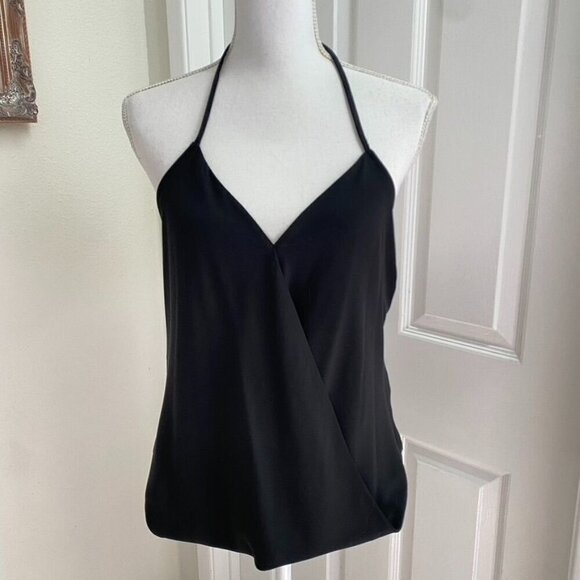Madison & Berkeley Drape Crossover V-Neck Halter Cami Top Size Large Black - Picture 1 of 9